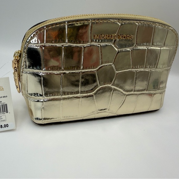 low start Michael Kors Leather Empire Gold Croc-Embossed Pouch ret $98 NWT - Picture 2 of 10